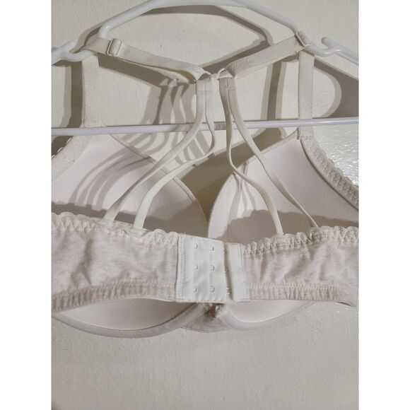 EUC Aerie 34DDD Bridget Cream Lined Lace Demi Underwire Cross 3 Hook Back Bra - Picture 6 of 10